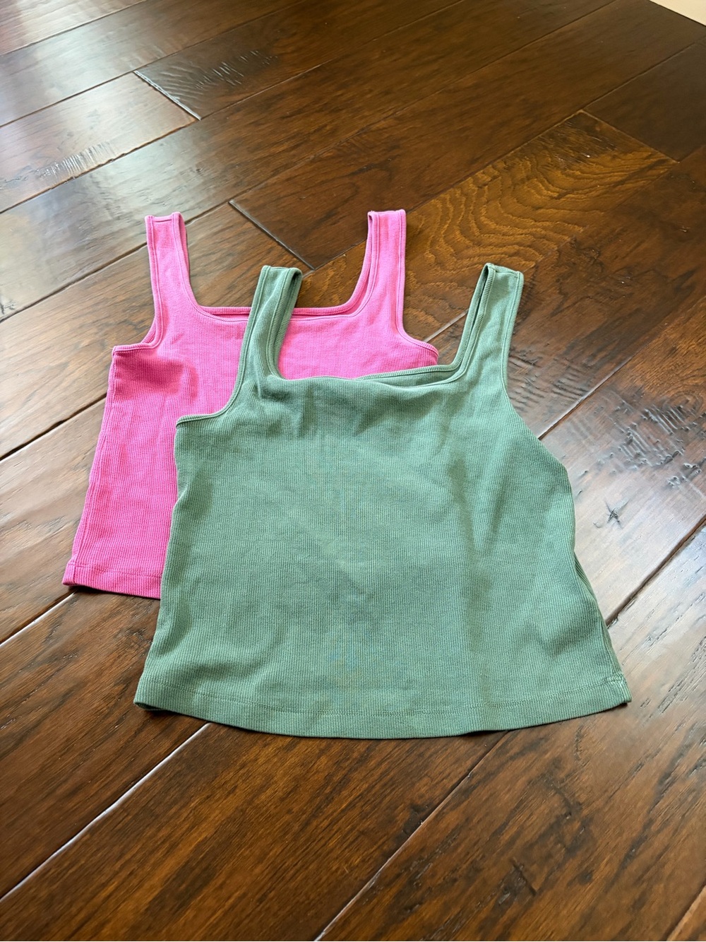 Old Navy Ribbed Square Neck Tank Tops - Pink & Green (2-Pack)